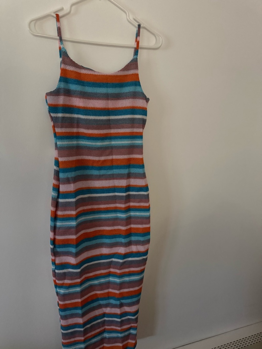 Striped Knit Maxi Swim Coverup Dress in Teal & Rust